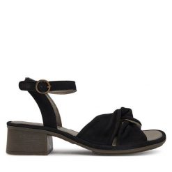 Sandały Fly London. Czarne sandały damskie Fly London, bez wzorów, bez obcasa, na słupku. Za 309.99 zł.