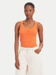 HUGO Top Datamia 50514489 Pomarańczowy Slim Fit. Brązowe topy damskie Hugo, xs, bez wzorów, z bawełny, bez kołnierzyka. Za 214.99 zł.