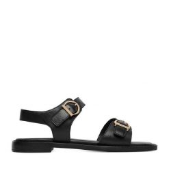 Sandały Beverly Hills Polo Club. Czarne sandały damskie Beverly Hills Polo Club, bez wzorów, bez obcasa, na płaskiej podeszwie. Za 299.99 zł.