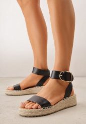 Czarne Sandały VICES na Niskim Koturnie z Plecionki z Paskiem Wokół Kostki Tetea. Czarne sandały damskie Born2be, bez wzorów, bez obcasa, na koturnie. Za 99.99 zł.