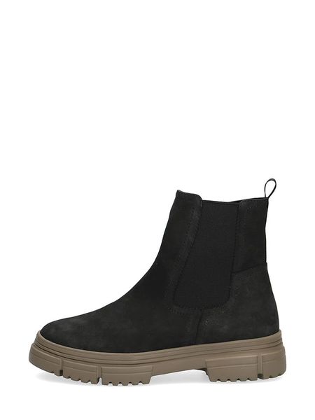 Caprice Skórzane botki w kolorze beżowo-czarnym rozmiar: 39. Czarne botki damskie Caprice, z nubiku, bez obcasa, bez zapięcia. Za 193.45 zł.