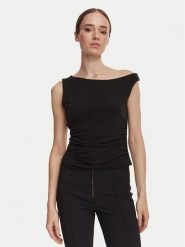 Guess Top W6YP38 K4517 Czarny Slim Fit. Czarne topy damskie Guess, l, z aplikacjami, z wiskozy, bez kołnierzyka. Za 264.99 zł.