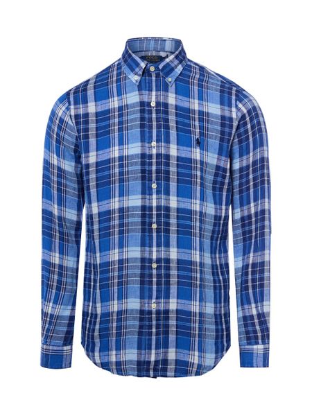 Polo Ralph Lauren koszula lniana Mężczyźni Modern Fit len niebieski, S. Niebieskie koszule męskie Polo Ralph Lauren, m, bez wzorów, ze lnu, bez kołnierzyka, bez ramiączek. Za 599.95 zł.