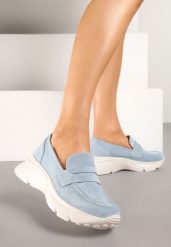 Niebieskie Półbuty w Stylu Mokasynów na Platformie Viandis. Niebieskie półbuty damskie Renee, z aplikacjami, z jeansu, eleganckie, bez obcasa, na platformie. Za 109.99 zł.