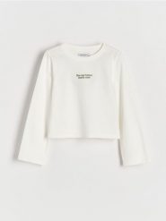 Koszulka z nadrukiem - biały. Białe koszulki dziewczęce Reserved, bez wzorów, z bawełny, bez ramiączek. W wyprzedaży za 19.99 zł.