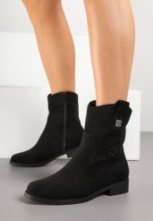 Czarne Botki Kowbojki Ażurowe Efaliria. Czarne botki damskie Renee, bez obcasa, na płaskiej podeszwie, bez zapięcia. Za 109.99 zł.