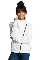 Sportowa Bluza Zapinana na Ukośny Zamek - Ecru. Fioletowe bluzy bez kaptura damskie MOE, l, z bawełny. Za 273.90 zł.
