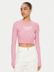Tommy Jeans Sweter DW0DW19895 Różowy Regular Fit. Czerwone swetry klasyczne damskie Tommy Jeans, l, z jeansu, bez kołnierzyka. Za 239.99 zł.