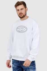 DIESEL Biała bluza męska z wytłaczanym logo. Białe bluzy bez kaptura męskie Diesel, l, prążkowane. W wyprzedaży za 459.99 zł.
