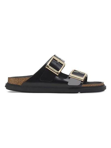 Birkenstock Skórzane klapki "Arizona" w kolorze czarnym rozmiar: 36. Czarne klapki damskie Birkenstock, bez wzorów, bez obcasa. Za 438.21 zł.
