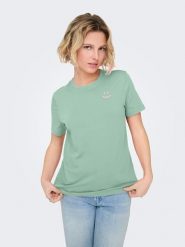 ONLY Koszulka w kolorze zielonym rozmiar: M. Zielone bluzki damskie Only, m, bez wzorów, z bawełny, bez kołnierzyka, bez ramiączek. Za 43.99 zł.