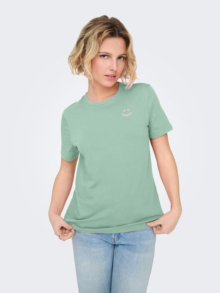 ONLY Koszulka w kolorze zielonym rozmiar: XL. Zielone bluzki damskie Only, xl, bez wzorów, z bawełny, bez kołnierzyka, bez ramiączek. Za 48.50 zł.