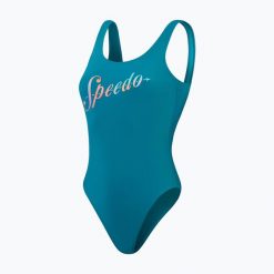 Strój pływacki jednoczęściowy damski Speedo Logo Deep U-Back. Niebieskie stroje jednoczęściowe damskie Speedo, m, bez wzorów. W wyprzedaży za 152.50 zł.