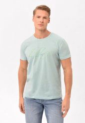 Bawełniany t-shirt z printem T-LASER. Zielone t-shirty męskie Volcano, na lato, l, bez wzorów, z bawełny, bez kołnierzyka. Za 59.99 zł.