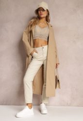 Beżowy Płaszcz z Wiązanym Paskiem Oversize Terethia. Brązowe płaszcze damskie Renee, l, bez wzorów, z materiału. Za 239.99 zł.