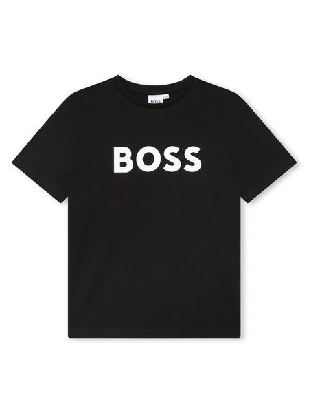 Boss T-Shirt J25P24 D Czarny Regular Fit. Czarne t-shirty chłopięce Boss, bez wzorów, z bawełny, bez ramiączek. Za 119.99 zł.