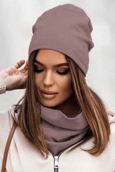 Bawełniany Zestaw Czapka i Komin - Mocca. Brązowe czapki zimowe damskie Ivon, z bawełny. Za 99.90 zł.