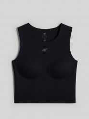 4F Crop top do jogi szybkoschnący damski - czarny XL. Czarne topy damskie 4f, l, bez wzorów, z materiału, bez ramiączek. Za 129.99 zł.
