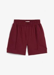 Szorty dresowe z mieszanki bawełny. Czerwone szorty damskie bonprix, bez wzorów, z bawełny, z podwyższonym stanem. Za 37.99 zł.