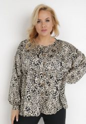 Jasnobeżowa Bluzka Leafgleam. Brązowe bluzki damskie Born2be, l, bez wzorów, klasyczne, bez kołnierzyka, bez ramiączek. Za 69.99 zł.