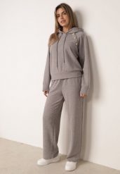 Szary Komplet Dresowy Bluza z Kapturem z Ozdobnymi Guzikami i Spodnie Eborissa. Szare bluzy z kapturem damskie Born2be, l, z dresówki. Za 169.99 zł.