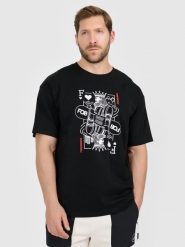 4F T-shirt loose z nadrukiem męski - czarny S. Czarne t-shirty męskie 4f, m, bez wzorów, z bawełny, bez kołnierzyka. Za 79.99 zł.