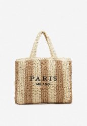 Beżowa Plażowa Torebka Shopperka Ozdobiona Napisem Navale. Brązowe shopper bag damskie Renee, bez wzorów, z jeansu, bez dodatków. Za 69.99 zł.