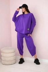 Komplet bawełniany bluza + spodnie ciemny fioletowy. Fioletowe bluzy bez kaptura damskie KESI, l, z bawełny. Za 284.37 zł.