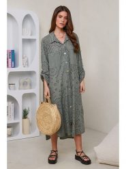 Rodier Lin Lniana sukienka w kolorze khaki rozmiar: L/XL. Brązowe sukienki damskie Rodier Lin, l, bez wzorów, ze lnu, bez kołnierzyka, bez ramiączek, maxi. Za 145.60 zł.