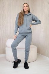 Komplet sweterkowy Bluza + Spodnie ciemny szary. Szare bluzy z kapturem damskie KESI, bez wzorów, z poliesteru, eleganckie, plus size. Za 317.83 zł.