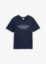T-shirt z czystej bawełny. Niebieskie t-shirty męskie bonprix, m, bez wzorów, z bawełny, bez kołnierzyka. Za 42.99 zł.