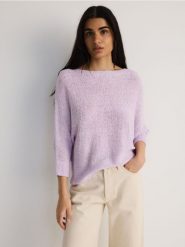Sweter kimono - lawendowy. Fioletowe swetry klasyczne damskie Reserved, l, z dzianiny, bez kołnierzyka. W wyprzedaży za 49.99 zł.
