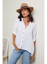 Le Monde du Lin Lniana koszula w kolorze białym rozmiar: 40/42. Białe koszule damskie Le Monde du Lin, bez wzorów, ze lnu, klasyczne, bez kołnierzyka, bez ramiączek. Za 152.99 zł.