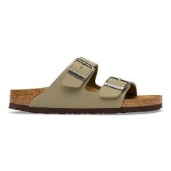 BIRKENSTOCK Arizona BF Faded Khaki/Dark Brown OS Klapki damskie. Zielone klapki damskie Birkenstock, bez wzorów, z jeansu, bez obcasa. Za 329.99 zł.