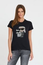 KARL LAGERFELD Czarny t-shirt Ikonik 2.0. Czarne t-shirty damskie Karl Lagerfeld, xs, bez wzorów, bez kołnierzyka. W wyprzedaży za 217.99 zł.