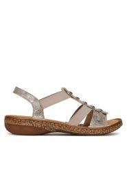 Rieker Sandały CEO-62850-90 Szary. Szare sandały damskie Rieker, bez wzorów, ze skóry, bez obcasa, na płaskiej podeszwie. Za 299.99 zł.