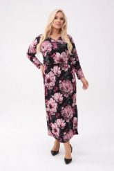Elegancka sukienka Róża w kwiatowym wydaniu o długości MIDI PLUS SIZE XXL OVERSIZE. Czarne sukienki damskie Moda Size Plus Iwanek, na co dzień, l, bez wzorów, z dzianiny, eleganckie, bez kołnierzyka, plus size, bez ramiączek, maxi, oversize. W wyprzedaży za 199.90 zł.