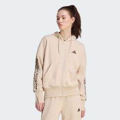 Bluza dresowa Seasonal Essentials Animal Print 3-Stripes Full-Zip Hooded. Białe bluzy z nadrukiem damskie Adidas, l, z bawełny. Za 279.00 zł.