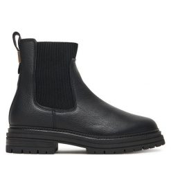 Sztyblety Tommy Hilfiger. Czarne botki damskie Tommy Hilfiger, bez obcasa, na płaskiej podeszwie, bez zapięcia. Za 559.99 zł.