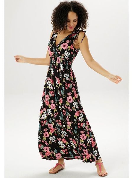 Aniston Sukienka w kolorze czarnym ze wzorem rozmiar: 40. Czarne sukienki damskie Aniston, na co dzień, bez wzorów, bez kołnierzyka, bez ramiączek, maxi, proste. Za 65.38 zł.