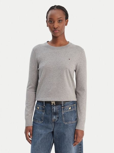Tommy Hilfiger Sweter WW0WW44984 Szary Regular Fit. Szare swetry klasyczne damskie Tommy Hilfiger, m, z bawełny, bez kołnierzyka. Za 369.99 zł.