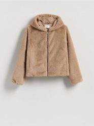 Kurtka z imitacji futra - beżowy. Brązowe kurtki damskie Reserved, l, bez wzorów, bez kaptura. Za 229.99 zł.