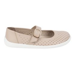 Baleriny barefoot damskie Olivier 1770POL skórzane buty z klamerką beżowe beżowy. Brązowe baleriny damskie w ażurowe wzory, ze skóry, bez obcasa. Za 453.66 zł.