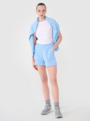 4F Spodenki dresowe damskie - granatowe XL. Niebieskie szorty damskie 4f, bez wzorów, z bawełny, sportowe. W wyprzedaży za 39.99 zł.