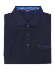 Granatowa elastyczna męska koszulka polo Tris Line - KP31. Brązowe koszulki polo męskie m, bez wzorów, z bawełny, bez ramiączek. W wyprzedaży za 148.50 zł.