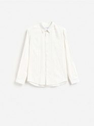 Koszula slim fit z bawełną - złamana biel. Koszule męskie Reserved, l, bez wzorów, z bawełny, bez kołnierzyka, bez ramiączek. Za 119.99 zł.