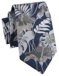 Krawat Męski - Granat i Popiel, Duże Kwiaty - Alties. Niebieskie krawaty i muchy męskie Alties, bez wzorów, z tkaniny, eleganckie. Za 55.00 zł.