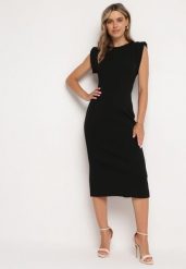 Czarna Sukienka Bodycon z Prążkowanej Dzianiny z Rozcięciem Roleria. Czarne sukienki damskie Born2be, na co dzień, bez wzorów, z dzianiny, eleganckie, bez kołnierzyka, bez ramiączek, midi, bodycon. Za 119.99 zł.