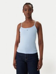 Tommy Jeans Top Essential DW0DW20675 Błękitny Slim Fit. Niebieskie topy damskie Tommy Jeans, xs, bez wzorów, z bawełny, bez kołnierzyka. Za 109.99 zł.