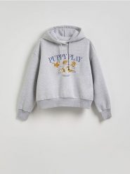 Bluza french terry z nadrukiem - jasnoszary. Szare bluzy bez kaptura damskie Reserved, l, z dzianiny. W wyprzedaży za 59.99 zł.